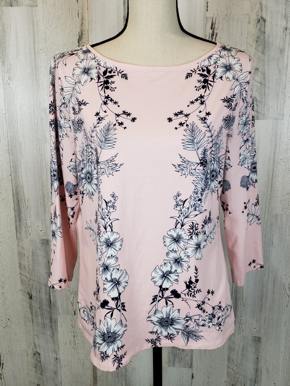Talbots Pink Floral Boat Neck Top Size Large